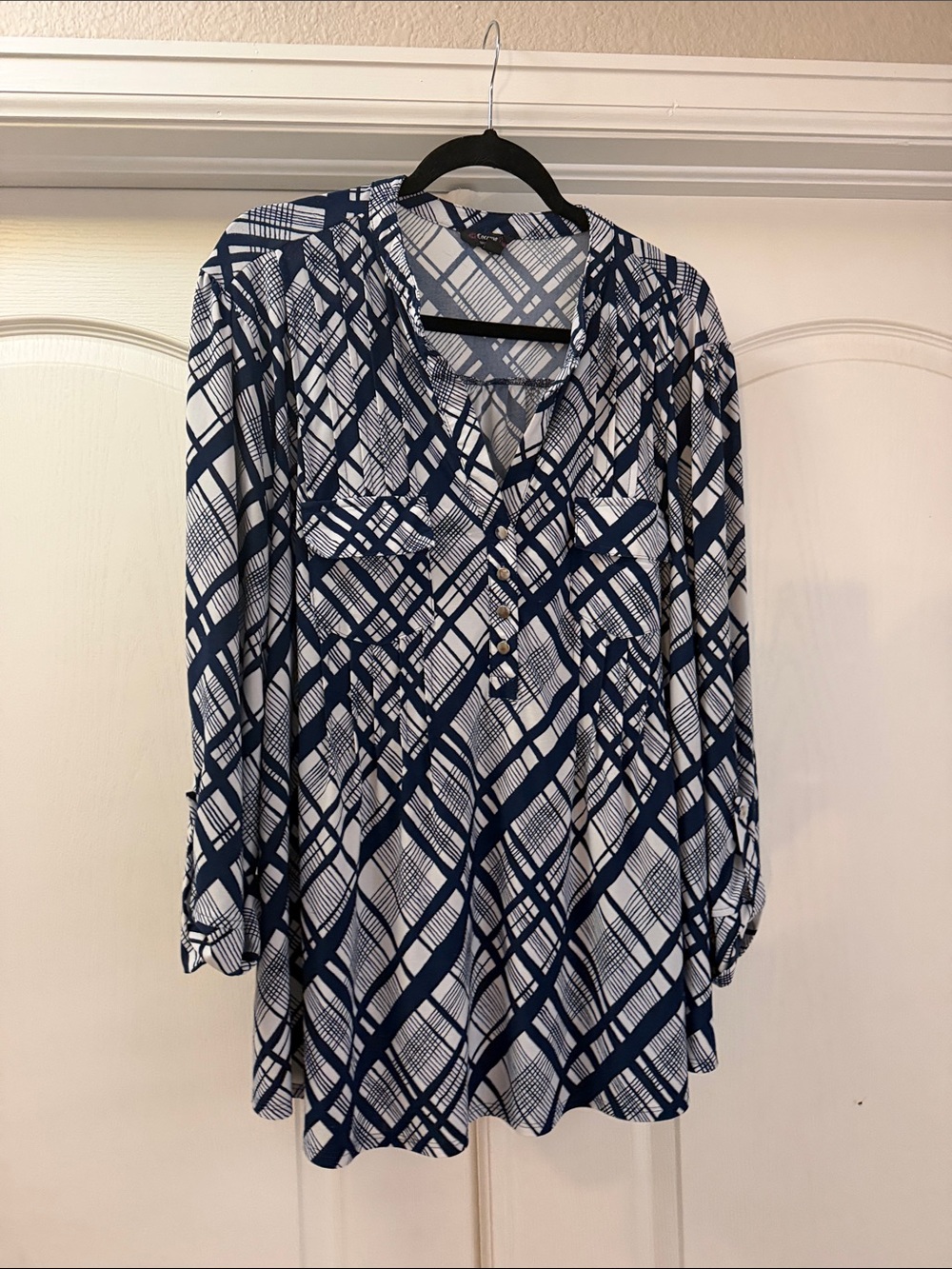 Cocomo Navy and White Geometric Print Long-Sleeve Tunic